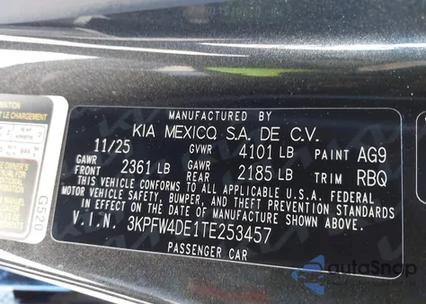 2026 Kia K4 z USA, uszkodzony, nr VIN 3KPFW4DE1TE253457